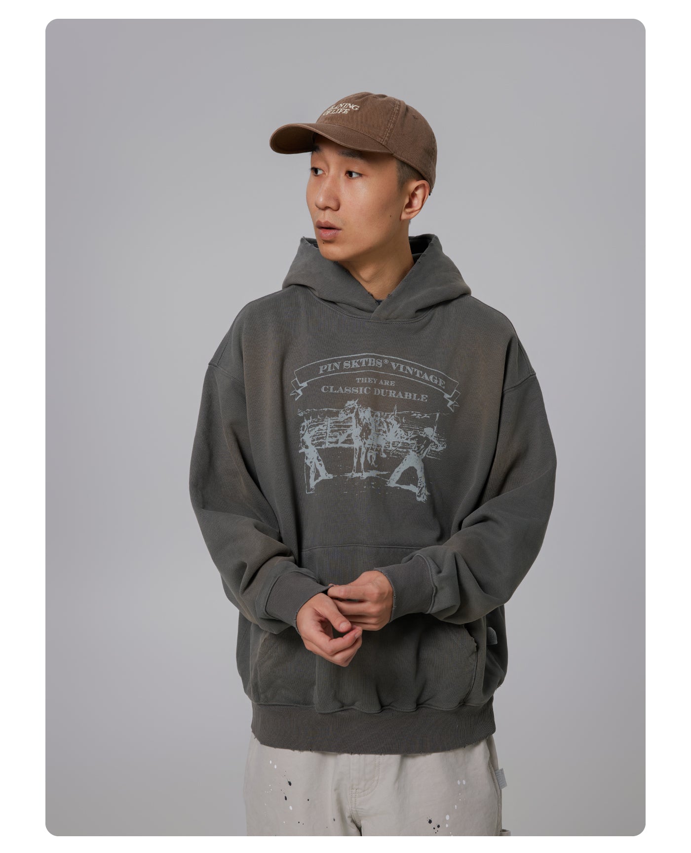 24AW Washed Print Hooded Sweatshirt