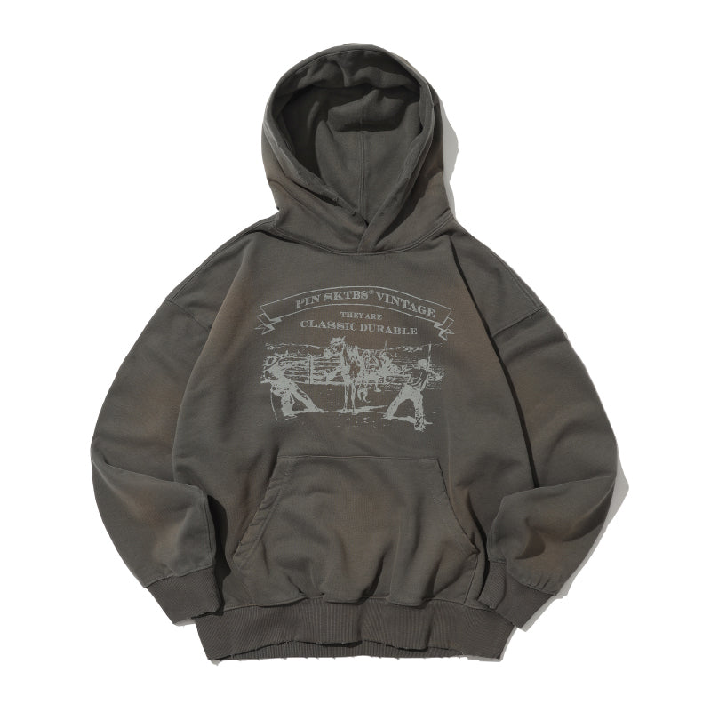 24AW Washed Print Hooded Sweatshirt