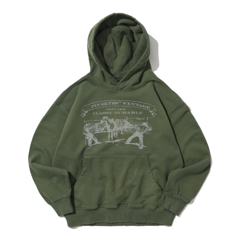 24AW Washed Print Hooded Sweatshirt